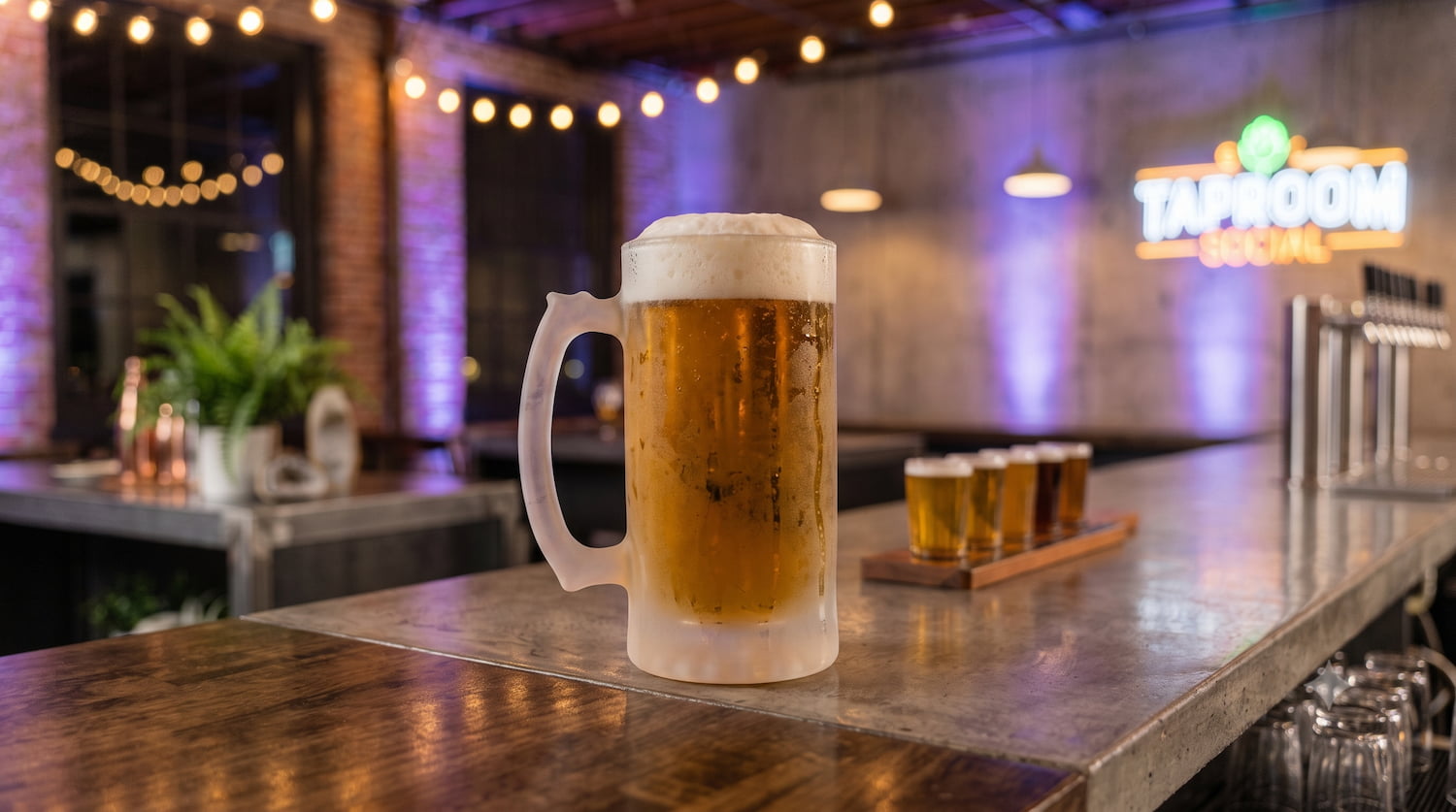 Caneca de chopp com vidro jateado para eventos