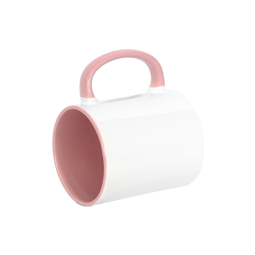 Caneca Branca Alça e Interno Rosa  325ml