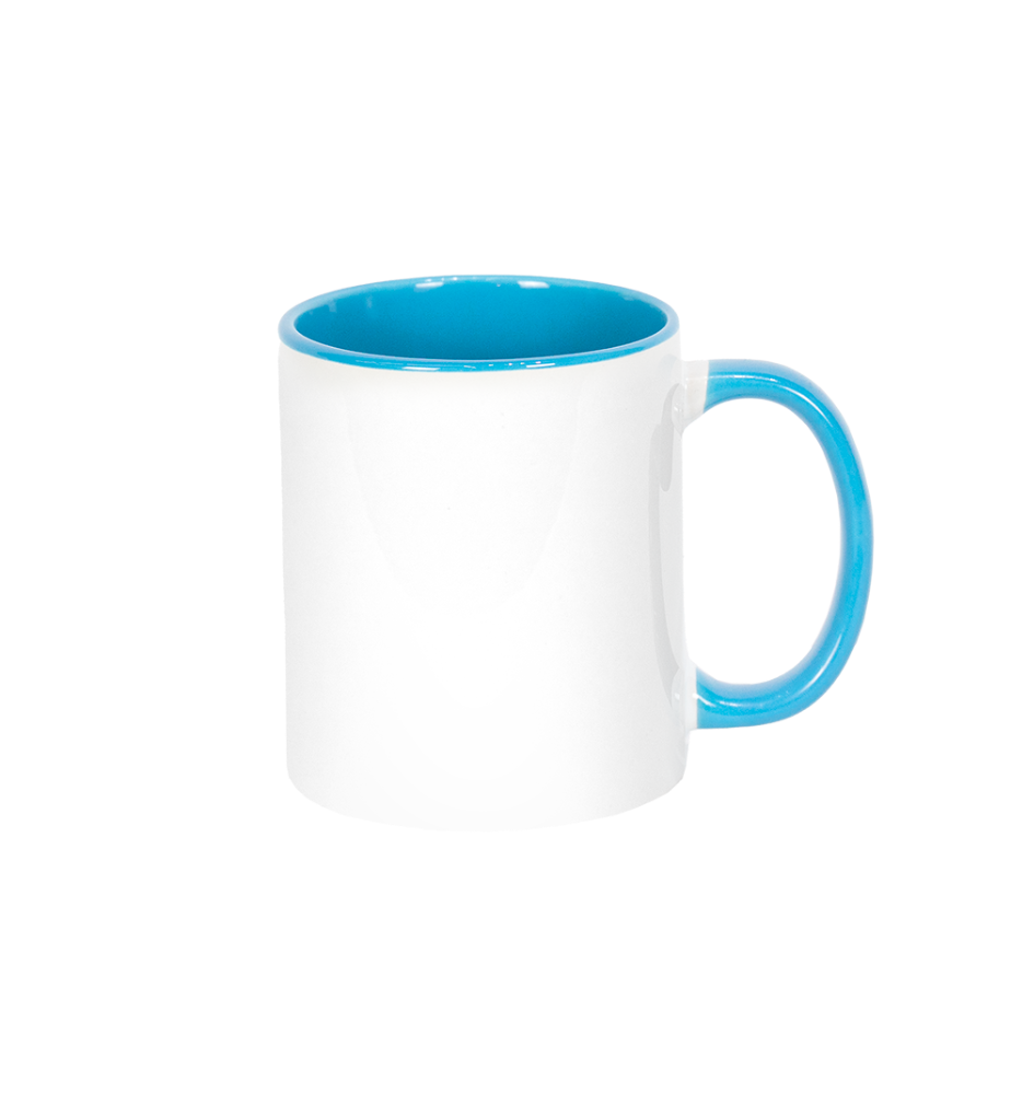 Caneca Branca Alça e Interno Azul Claro  325ml