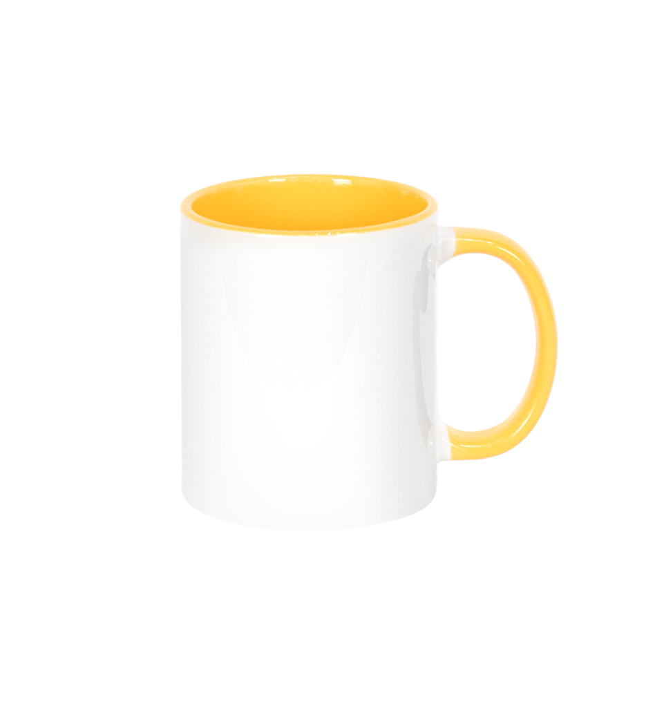 Caneca Branca Alça e Interno Amarelo  325ml