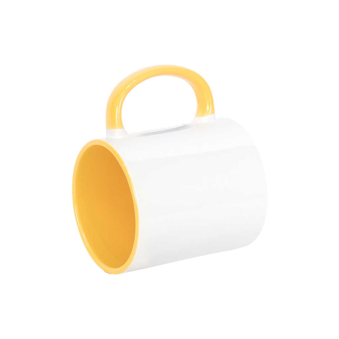 Caneca Branca Alça e Interno Amarelo  325ml