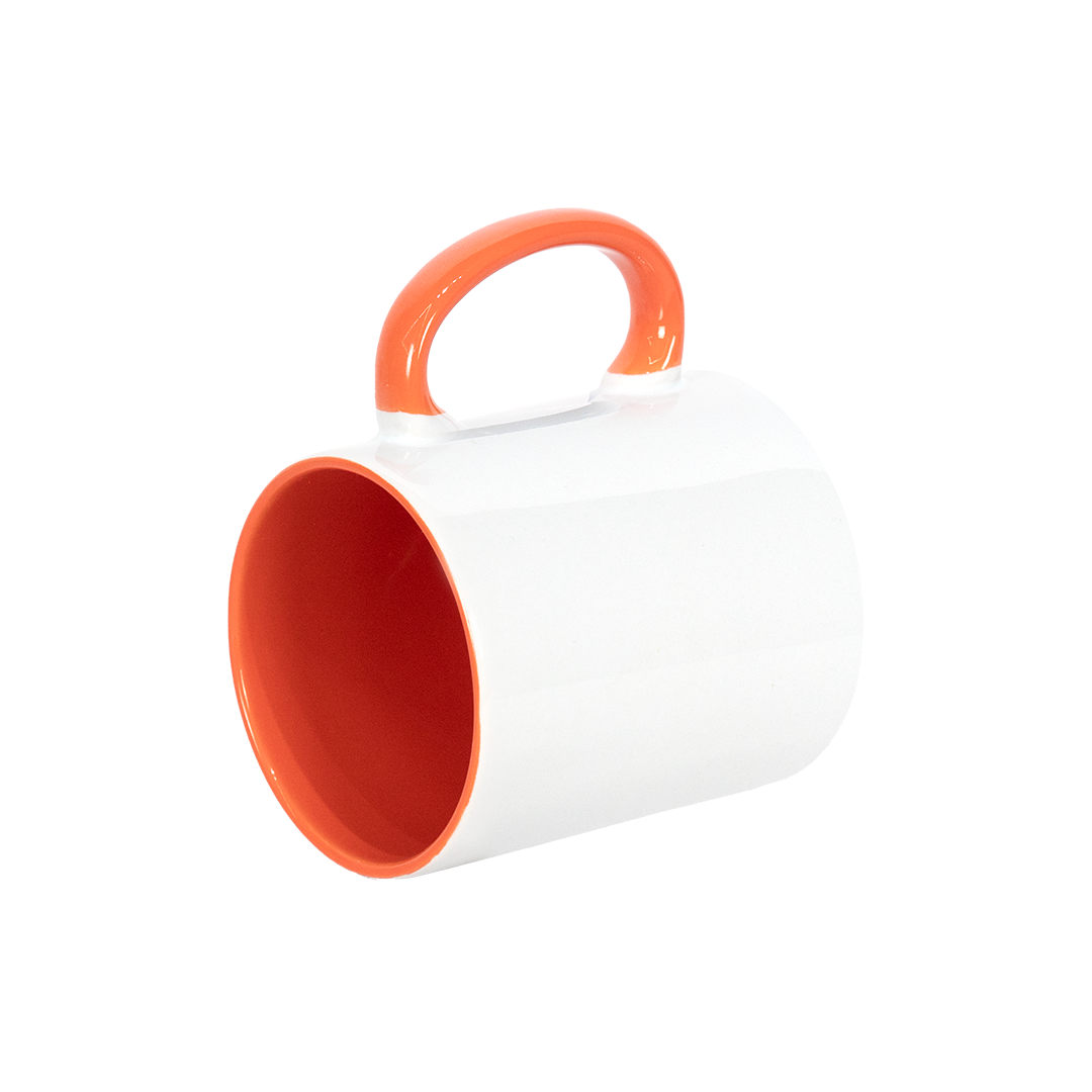 Caneca Branca Alça e Interno Laranja  325ml