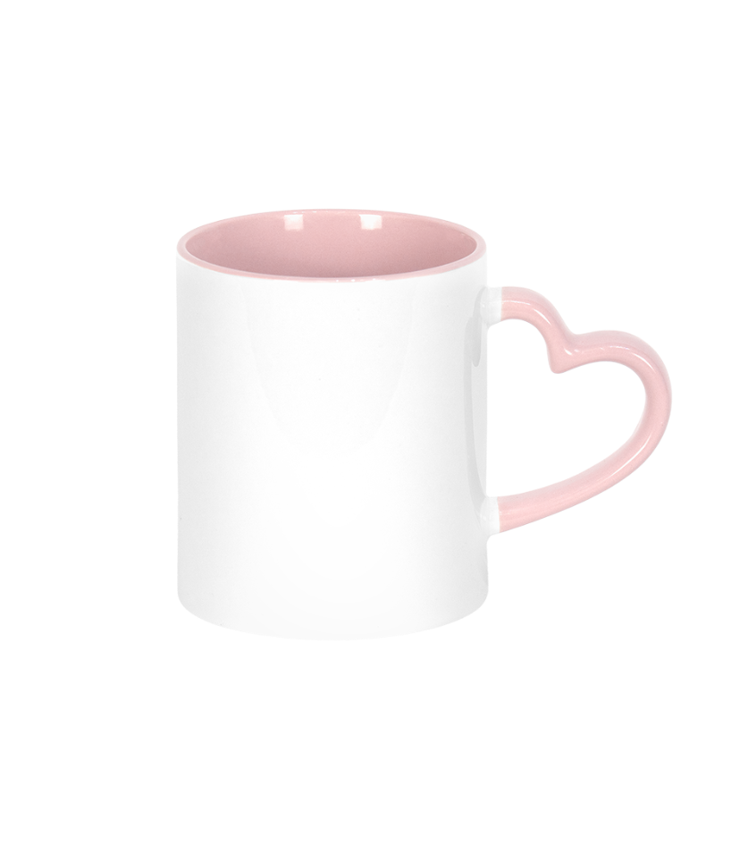 Caneca Branca Alça Coração e Interno Rosa  325ml