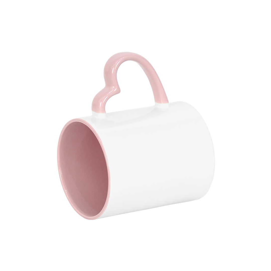Caneca Branca Alça Coração e Interno Rosa  325ml