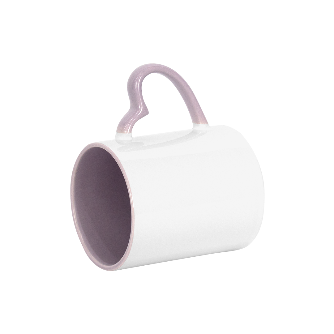 Caneca Branca Alça Coração e Interno Lilás  325ml