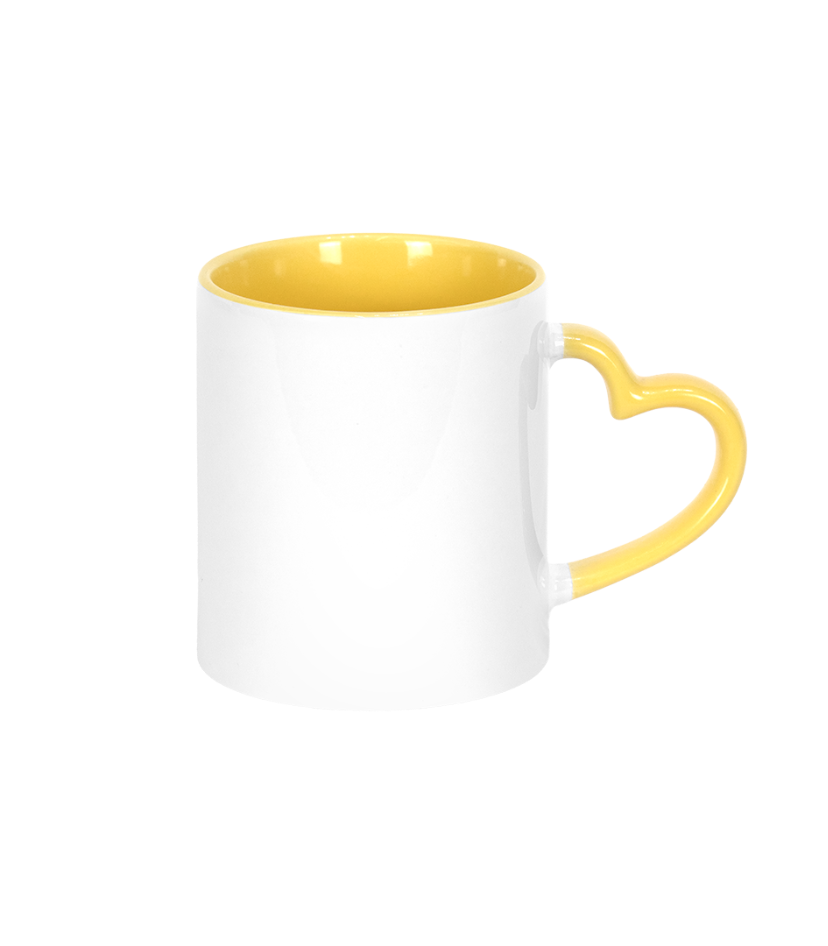Caneca Branca Alça Coração e Interno Amarelo  325ml