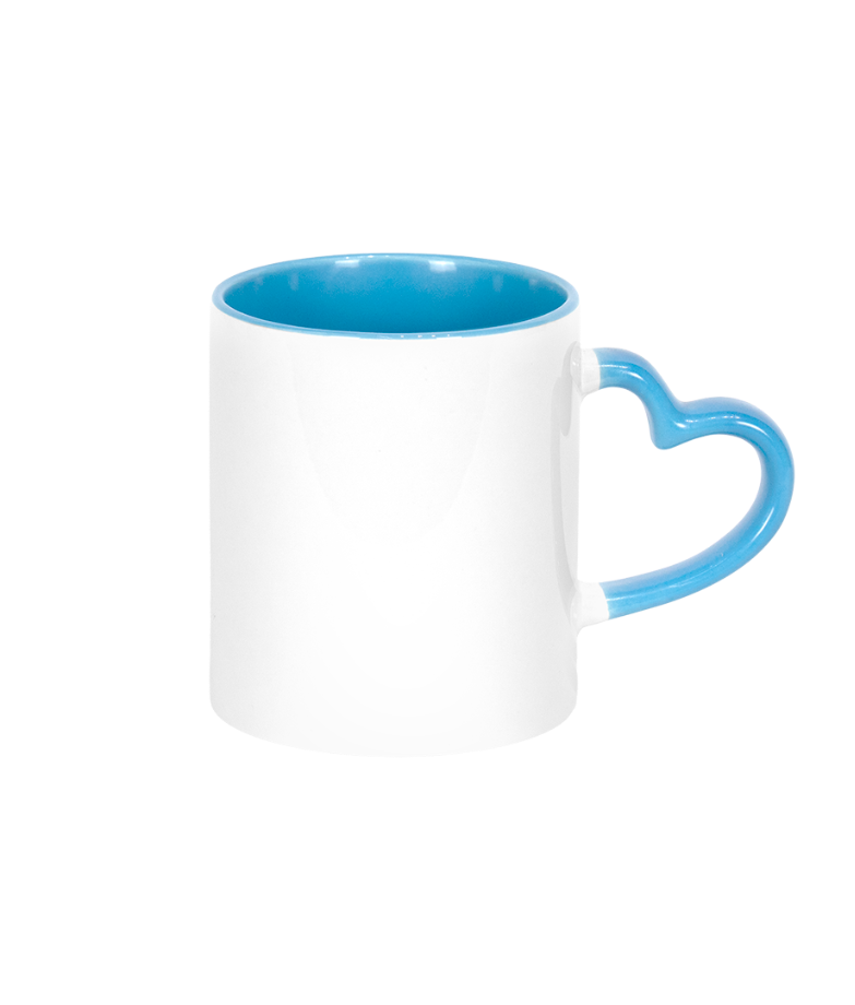 Caneca Branca Alça Coração e Interno Azul Claro  325ml