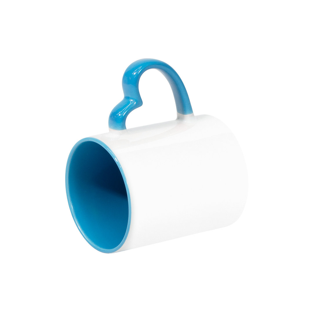 Caneca Branca Alça Coração e Interno Azul Claro  325ml
