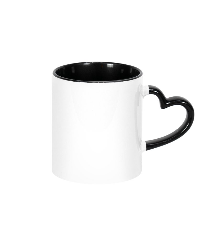 Caneca Branca Alça Coração e Interno Preto  325ml