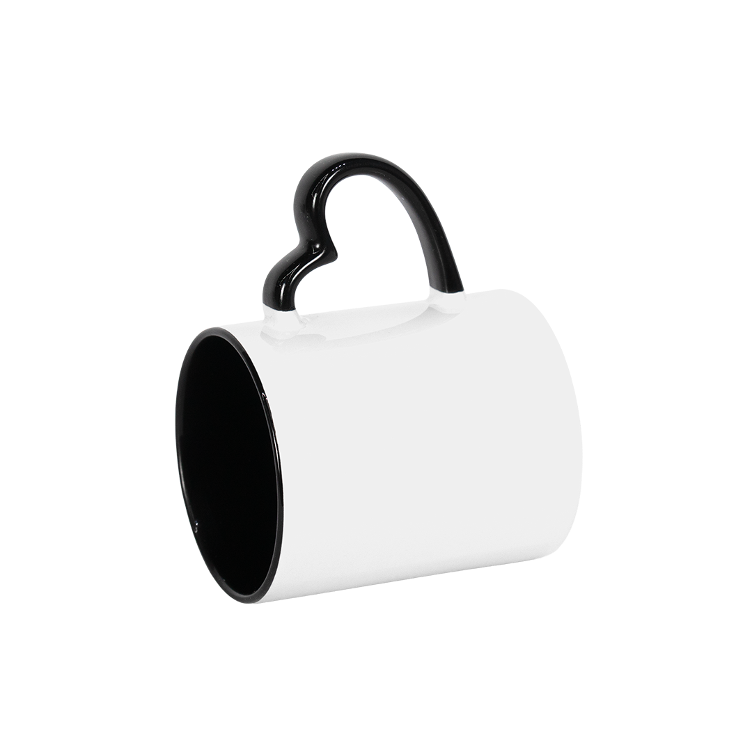 Caneca Branca Alça Coração e Interno Preto  325ml