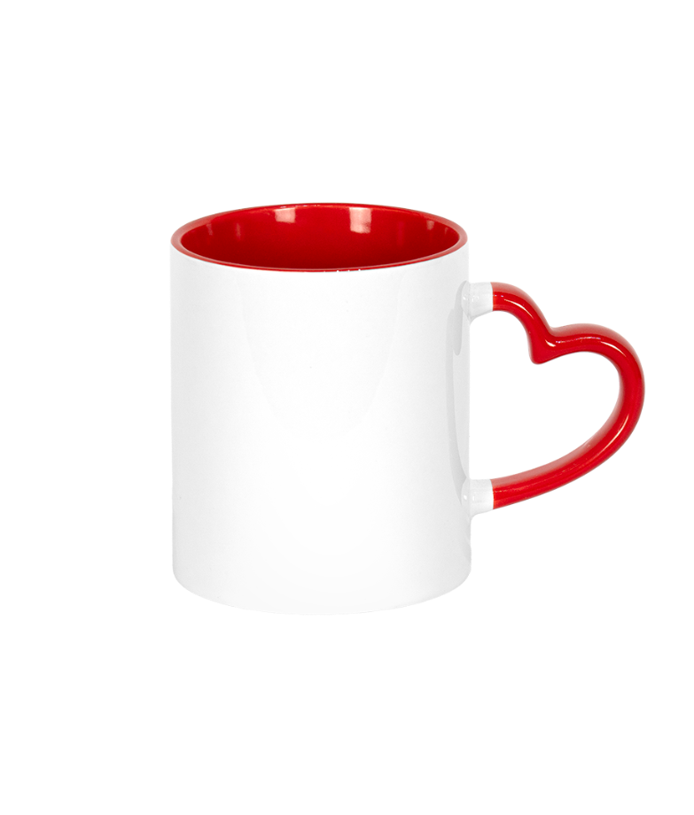 Caneca Branca Alça Coração e Interno Vermelho  325ml