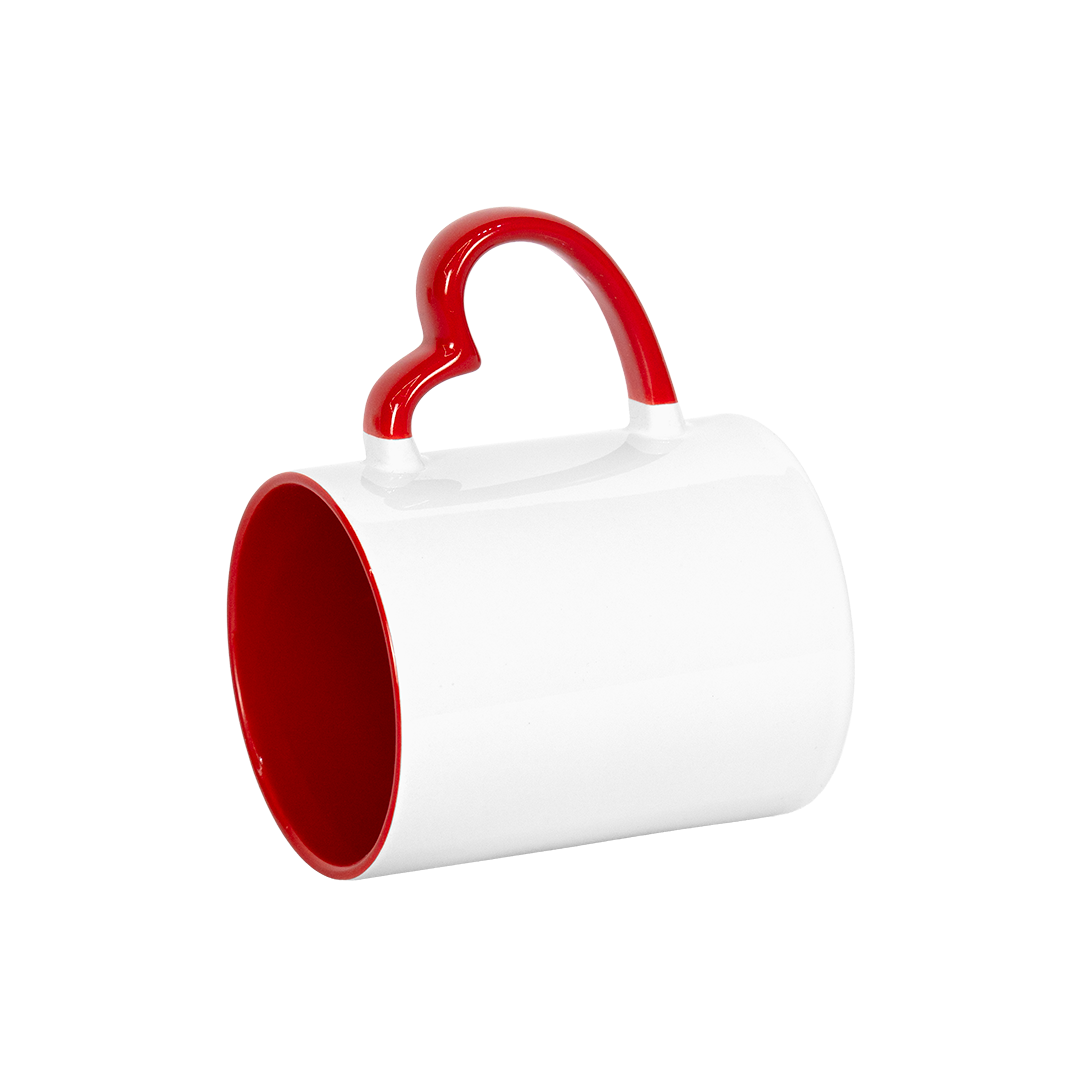 Caneca Branca Alça Coração e Interno Vermelho  325ml