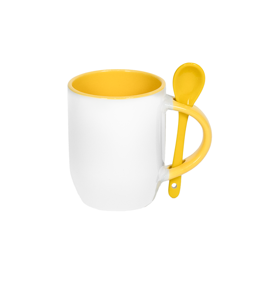 Caneca Branca Alça Colher e Interno Amarelo  325ml
