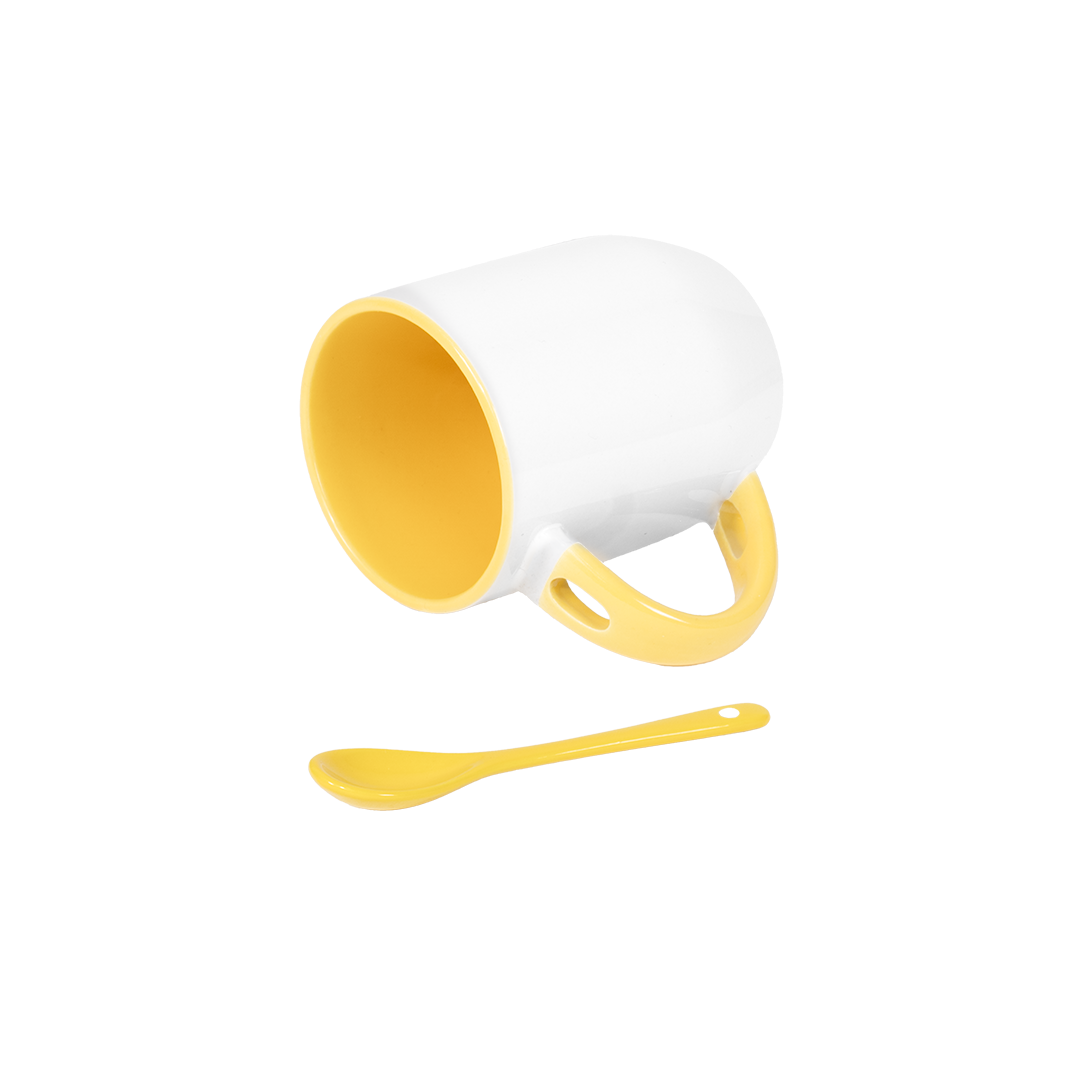 Caneca Branca Alça Colher e Interno Amarelo  325ml