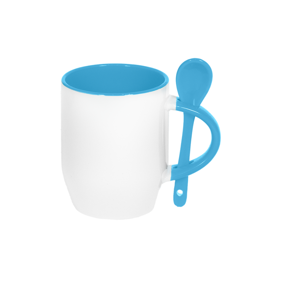 Caneca Branca Alça Colher e Interno Azul Claro  325ml