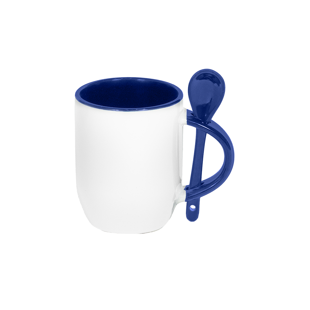 Caneca Branca Alça Colher e Interno Azul Escuro  325ml