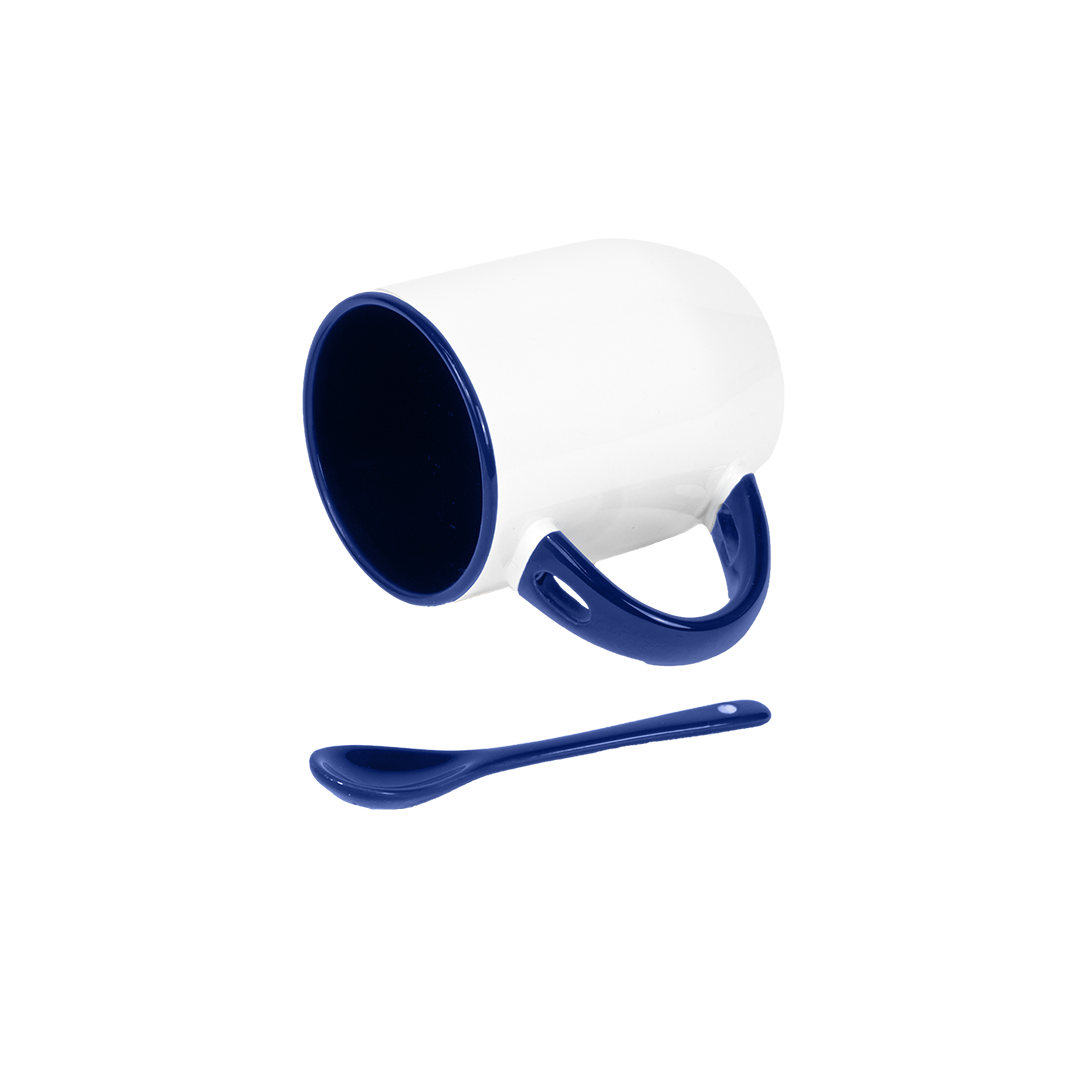 Caneca Branca Alça Colher e Interno Azul Escuro  325ml