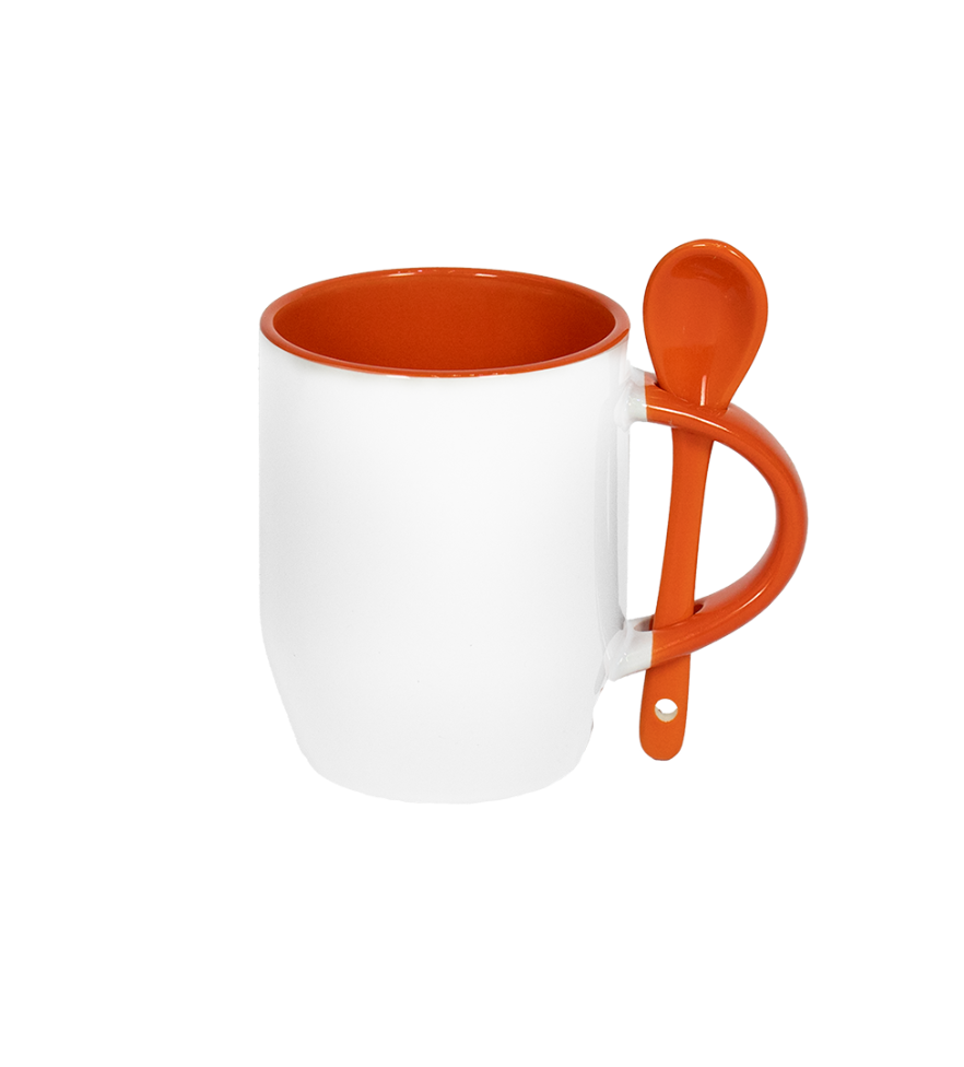 Caneca Branca Alça Colher e Interno Laranja  325ml