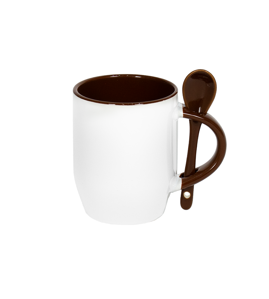 Caneca Branca Alça Colher e Interno Marrom  325ml