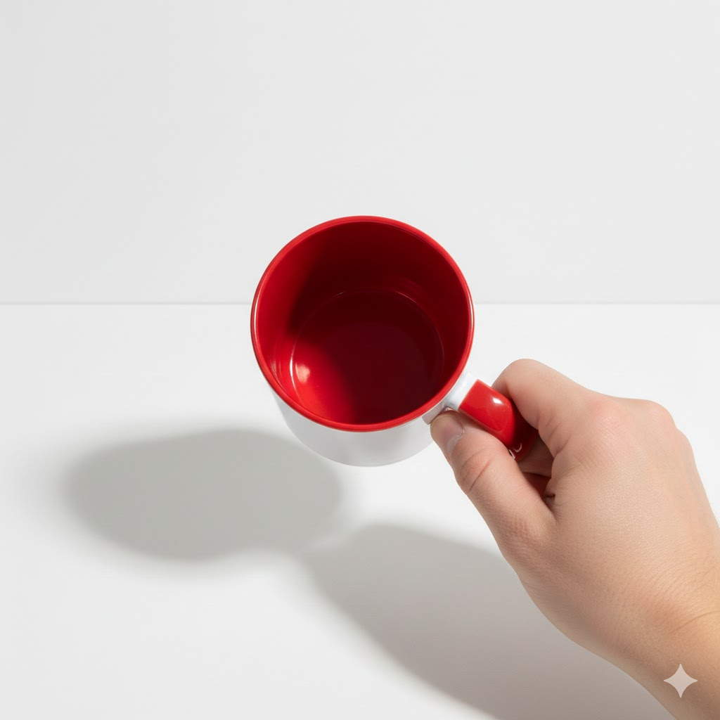 Caneca Branca Alça e Interno Vermelho 325ml