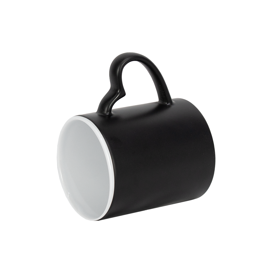 Caneca Mágica Interno Branco Alça Coração Preto Fosco  325ml