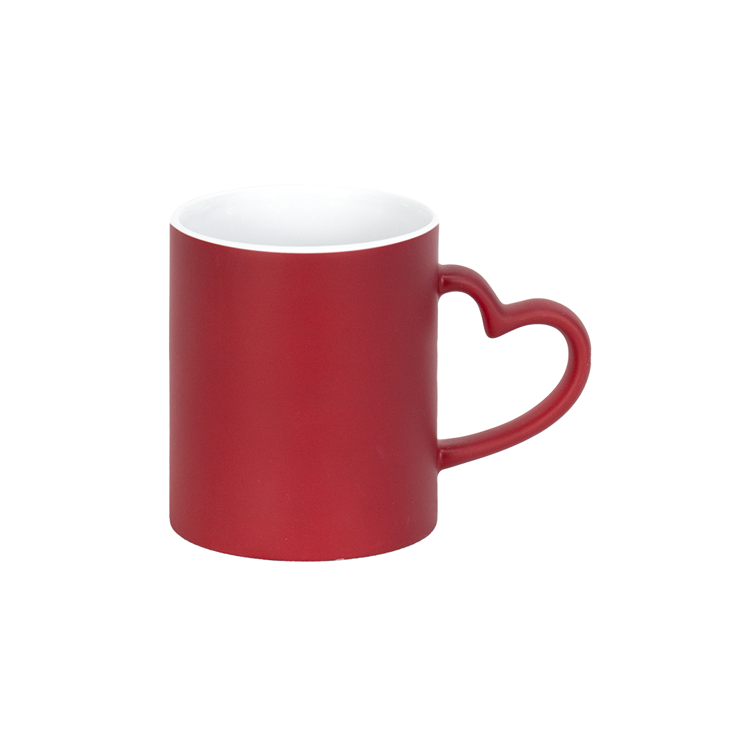 Caneca Mágica Interno Branco Alça Coração Vermelho Fosco  325ml
