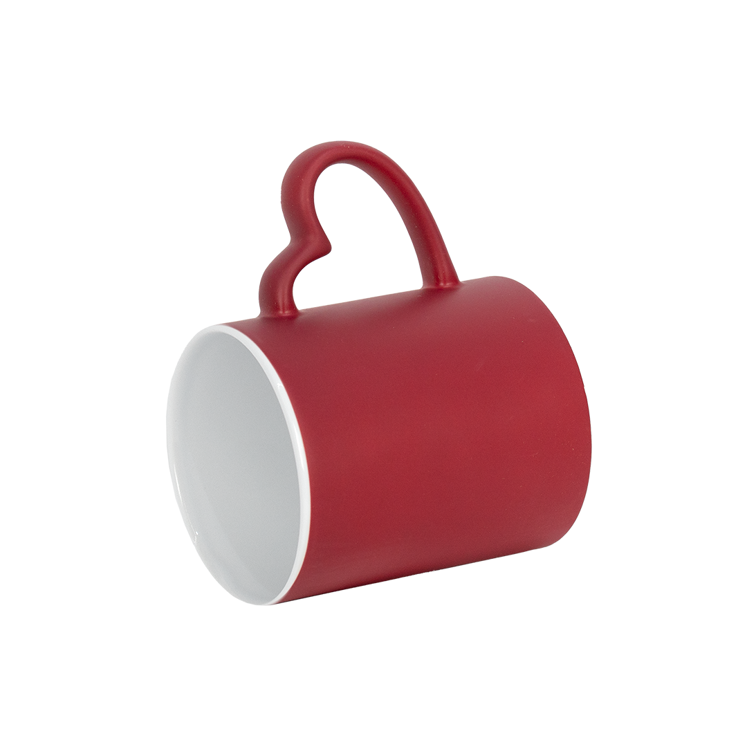 Caneca Mágica Interno Branco Alça Coração Vermelho Fosco  325ml