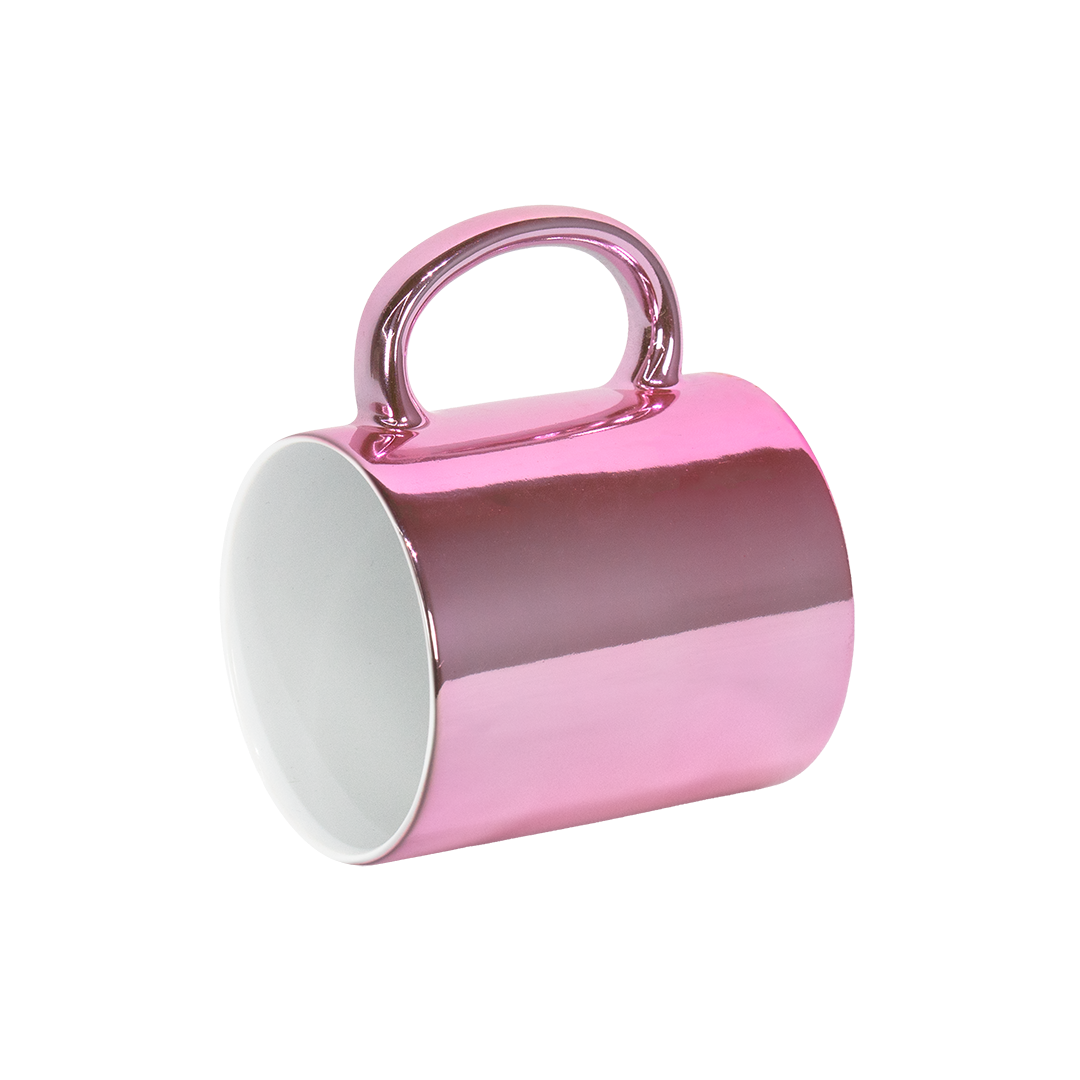 Caneca Interno Branco Cromada Rosa  325ml