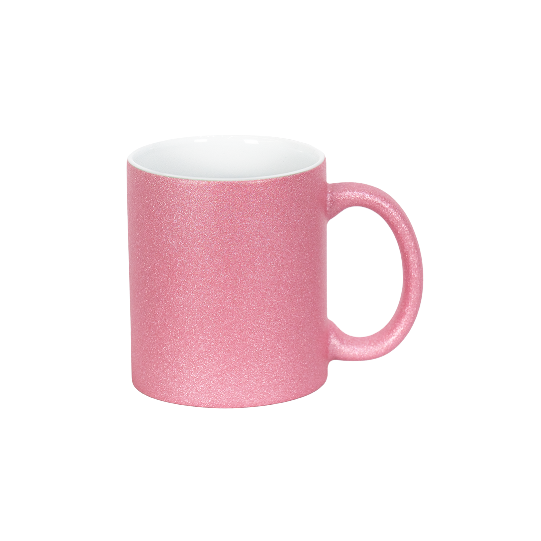 Caneca Interno Branco Glitter Rosa  325ml