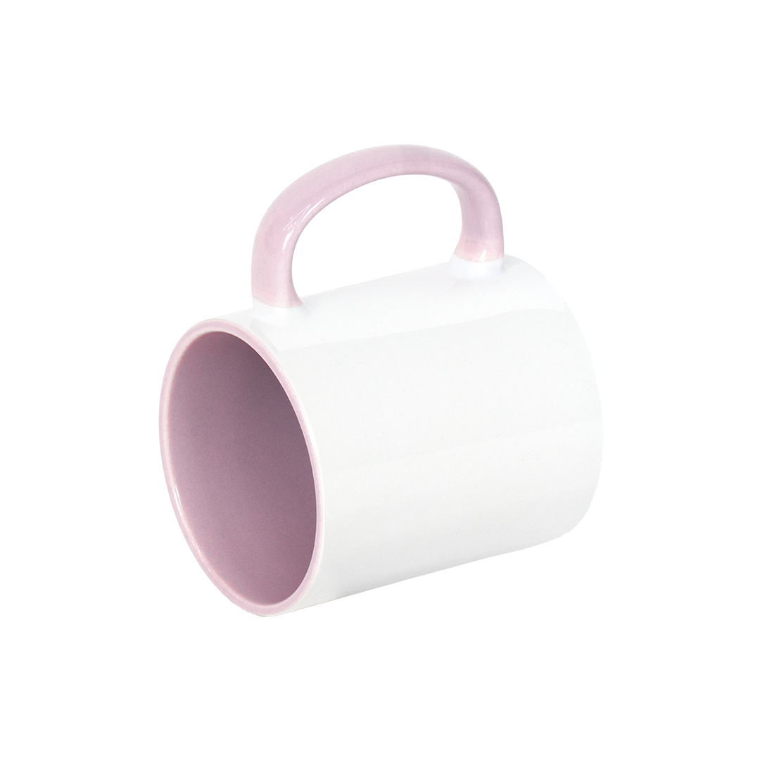 Caneca Branca Alça e Interno Lilás  325ml