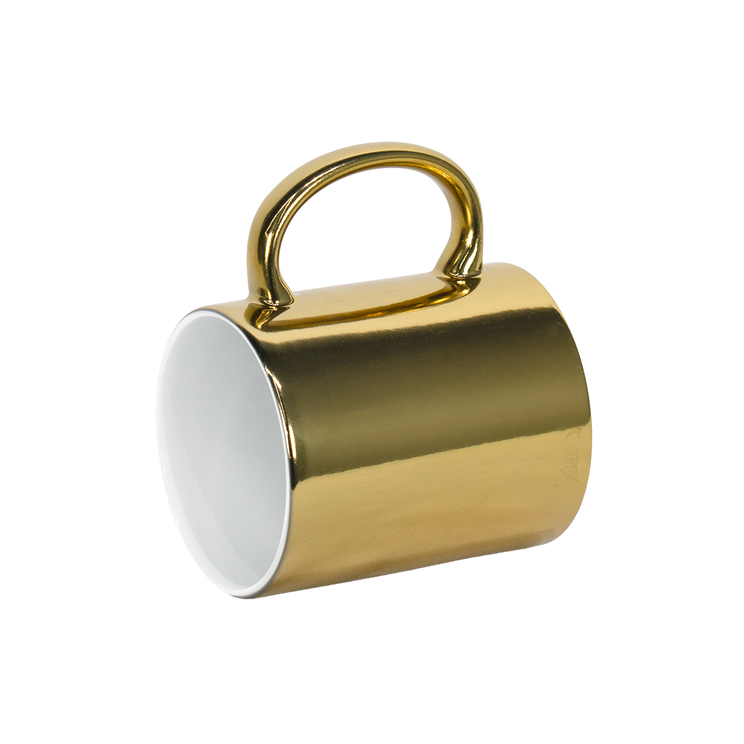 Caneca Interno Branco Cromada Dourado 325ml