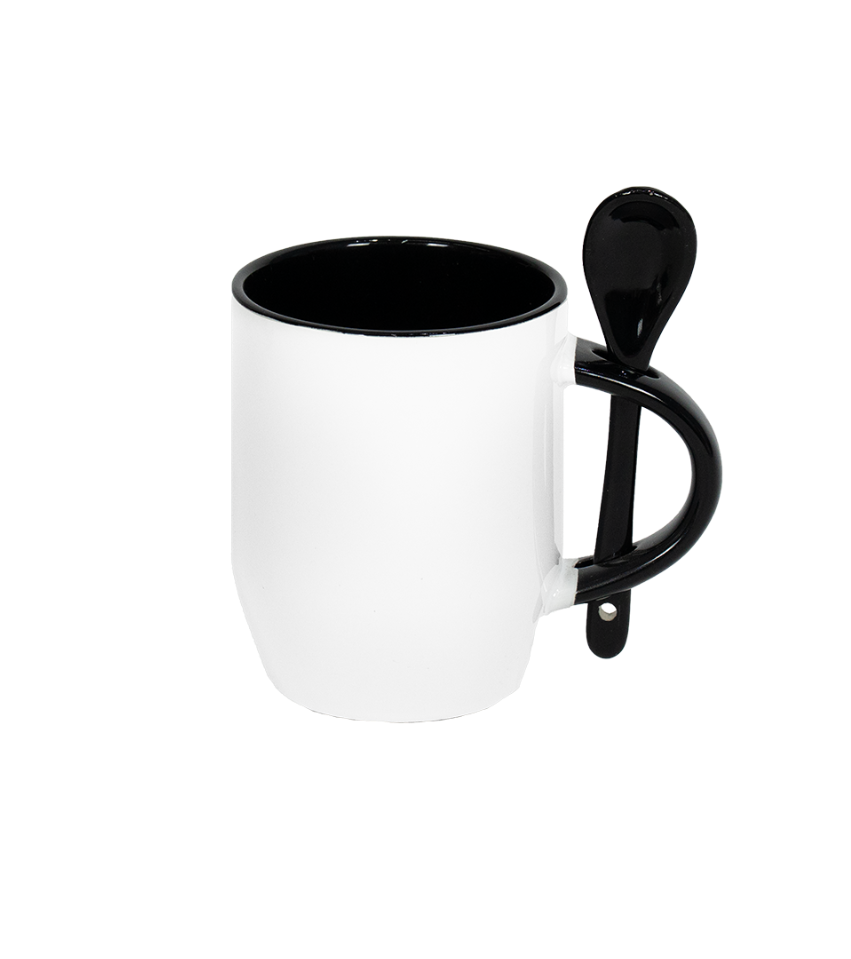 Caneca Branca Alça Colher e Interno Preto  325ml