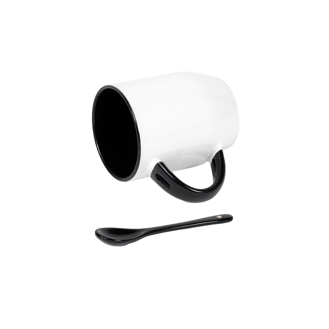 Caneca Branca Alça Colher e Interno Preto  325ml
