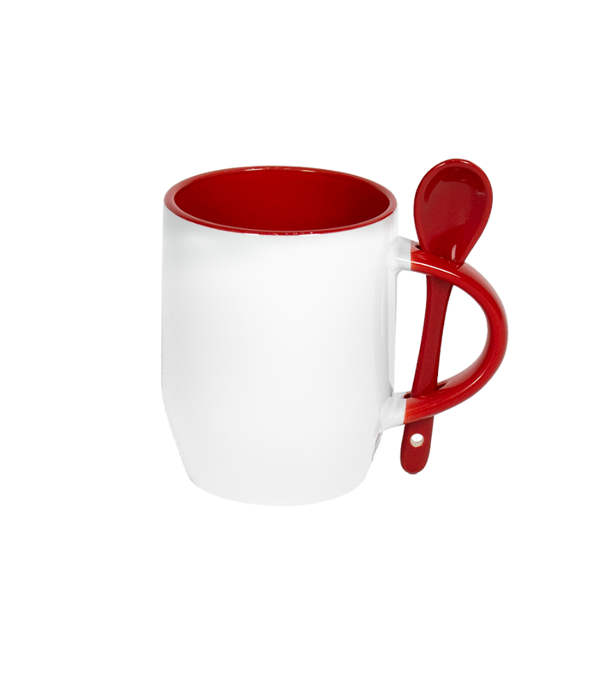 Caneca Branca Alça Colher e Interno Vermelho  325ml