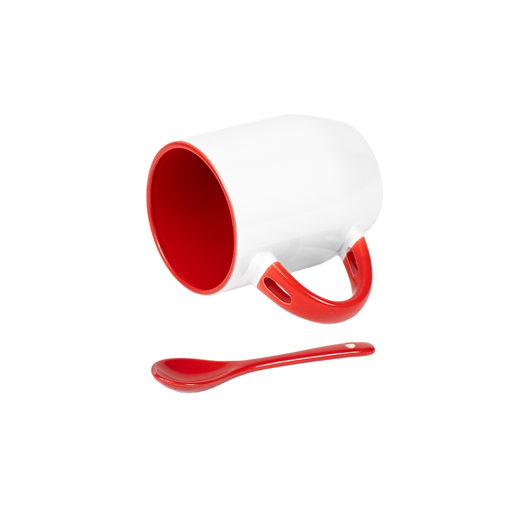 Caneca Branca Alça Colher e Interno Vermelho  325ml