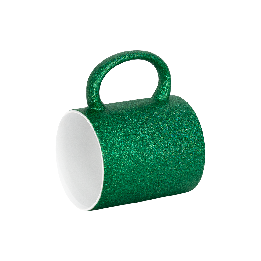 Caneca Interno Branco Glitter Verde Escuro  325ml