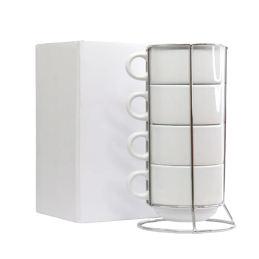 INDISPONÍVEL - Xícara Branca com Suporte de Metal Kit 4 xícaras  180ml - caixa com 10 unidades