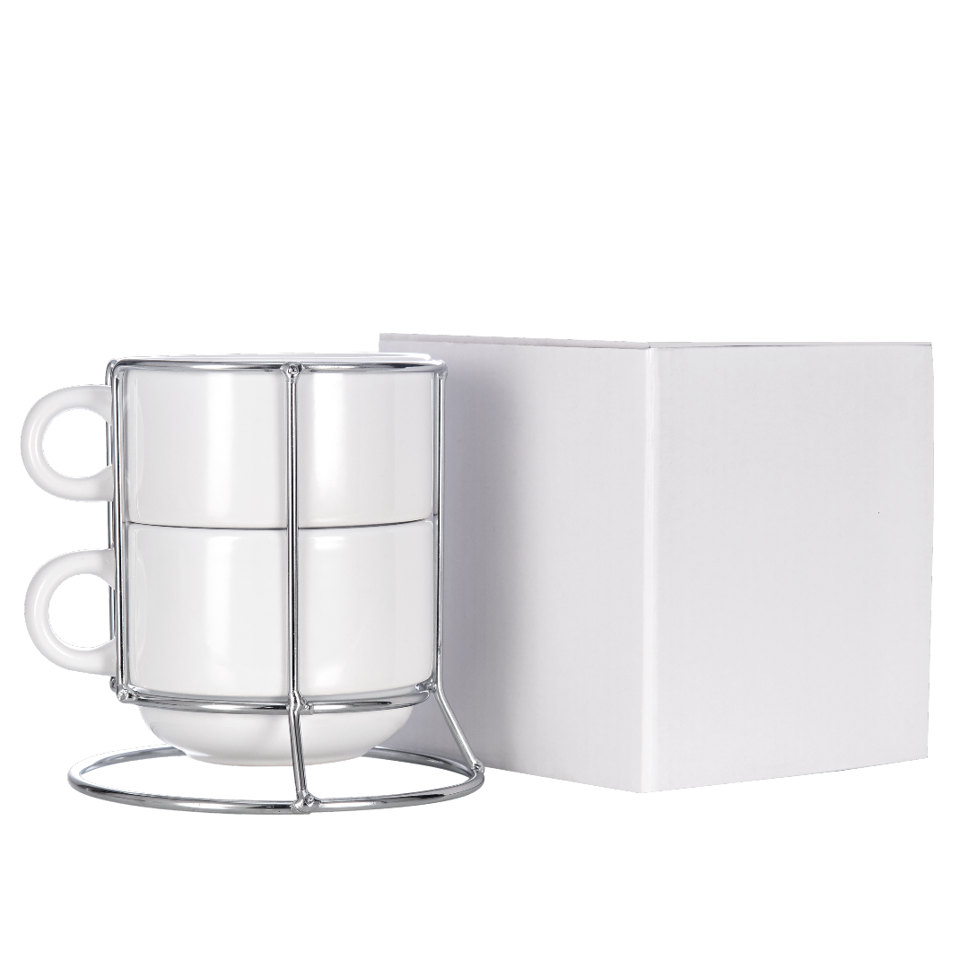 Xícara Branca com Suporte de Metal Kit 2 xícaras  180ml - caixa com 20 unidades