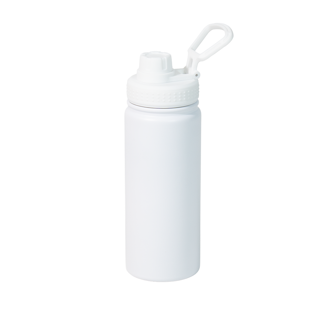 INDISPONÍVEL - Garrafa Térmica de Aço Inox Tampa com Alça Branco Fosco 600ml - caixa com 10 unidades