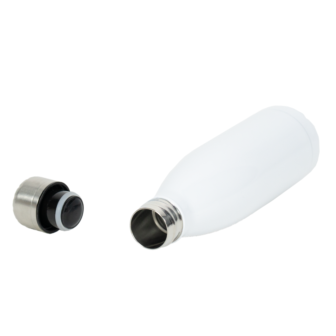 Garrafa Térmica de Aço Inox Estilo Cola Branco Fosco  500ml – caixa com 10 unidades