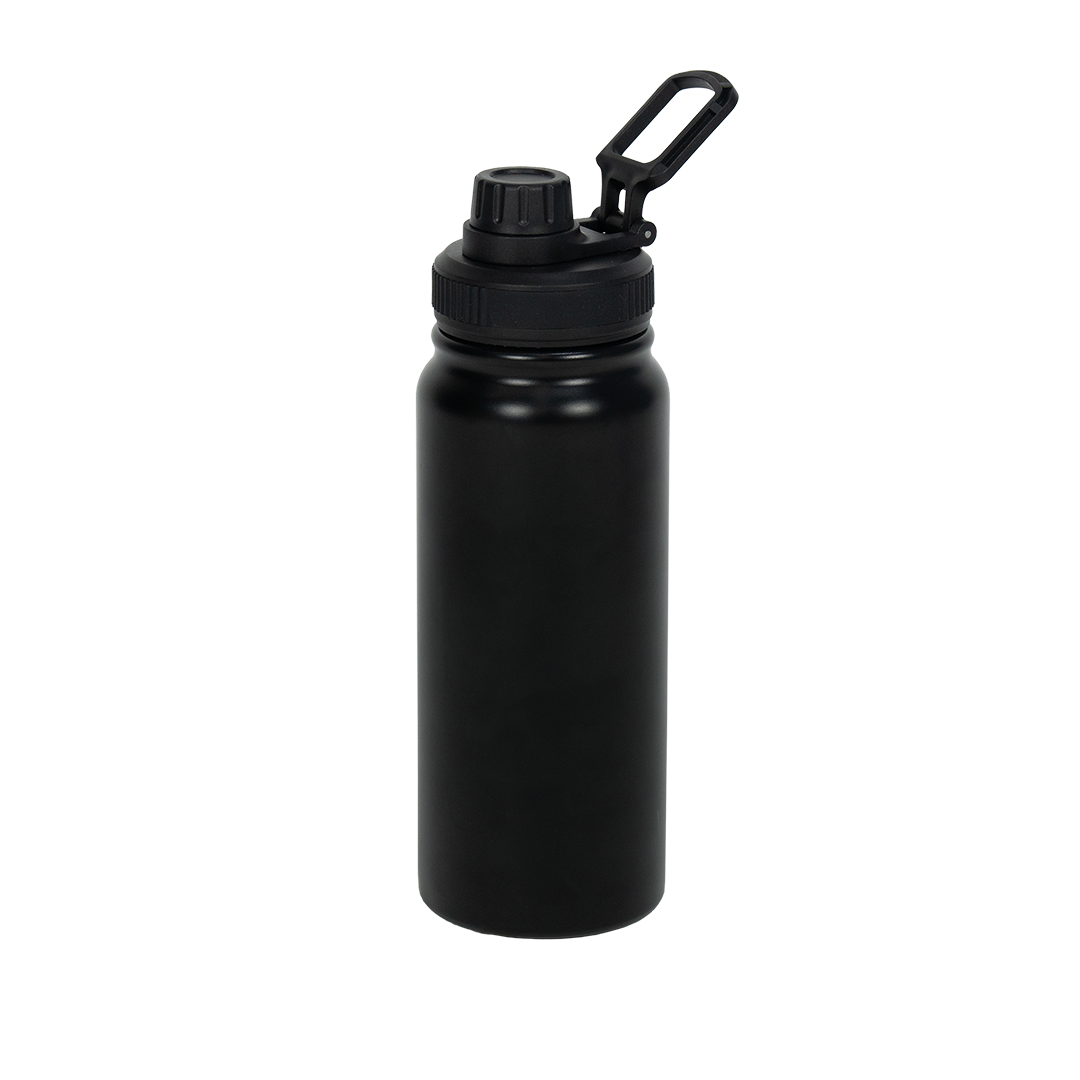 Garrafa Térmica de Aço Inox Tampa com Alça Preto Fosco 600ml - caixa com 10 unidades