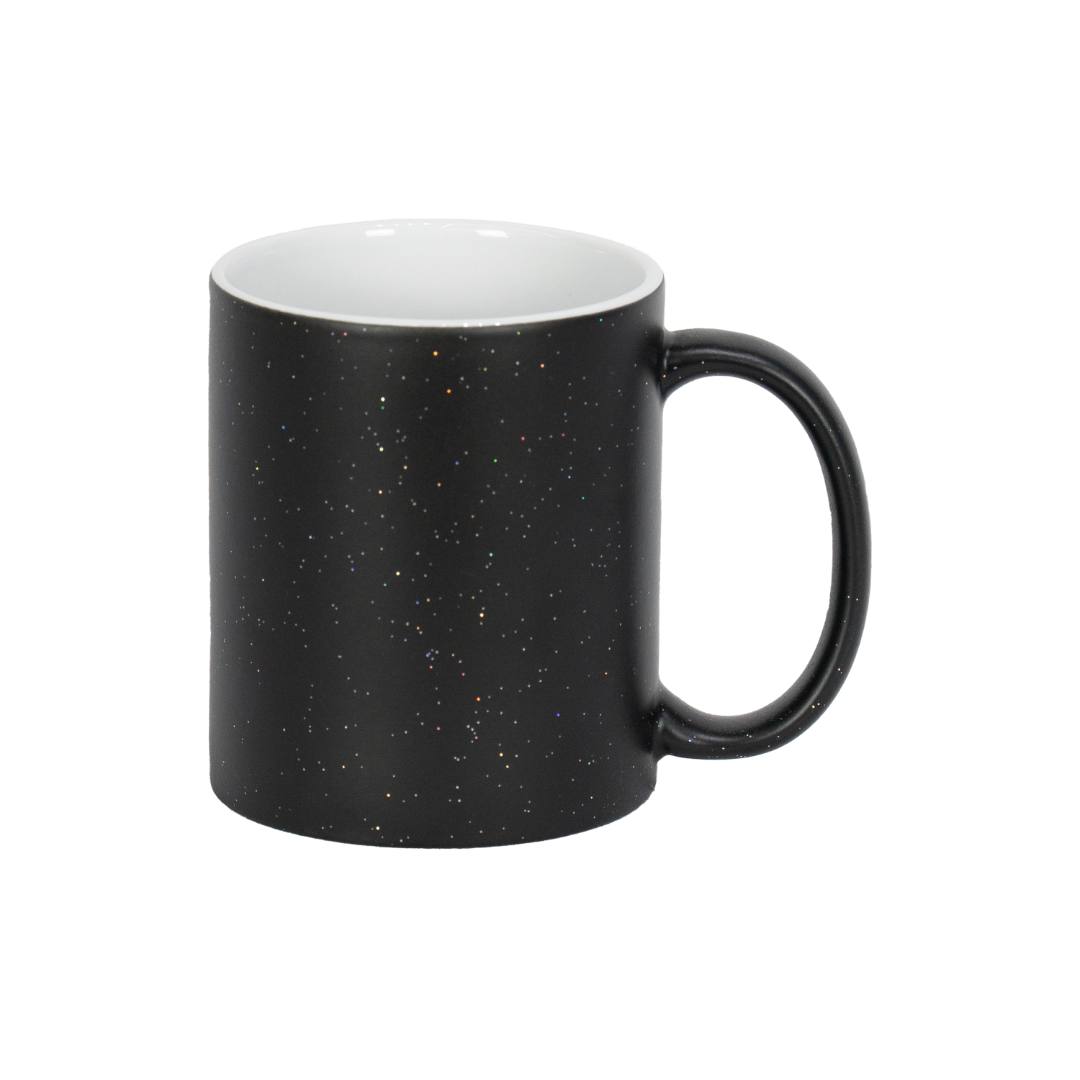 Caneca Mágica Interno Branco Glitter Preto Fosco 325ml
