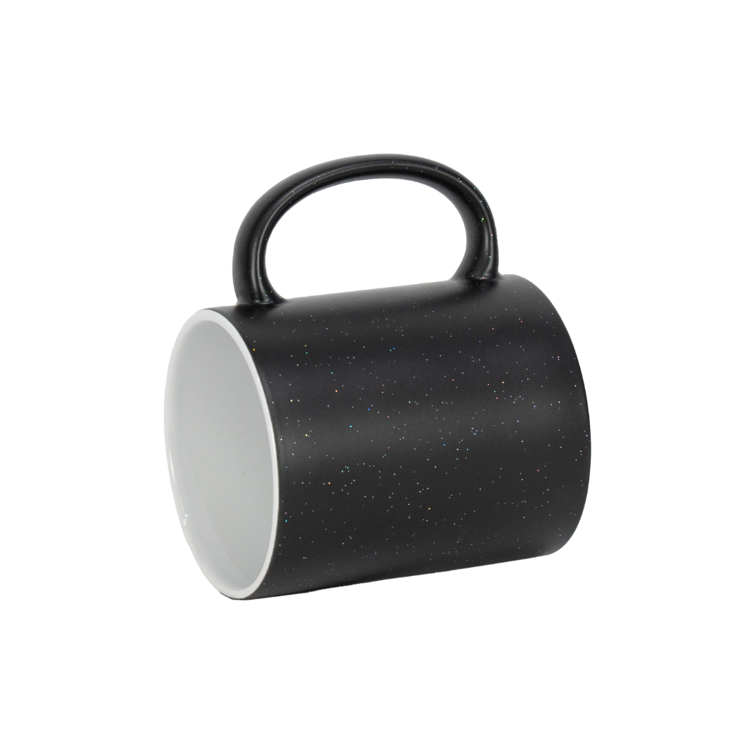 Caneca Mágica Interno Branco Glitter Preto Fosco 325ml